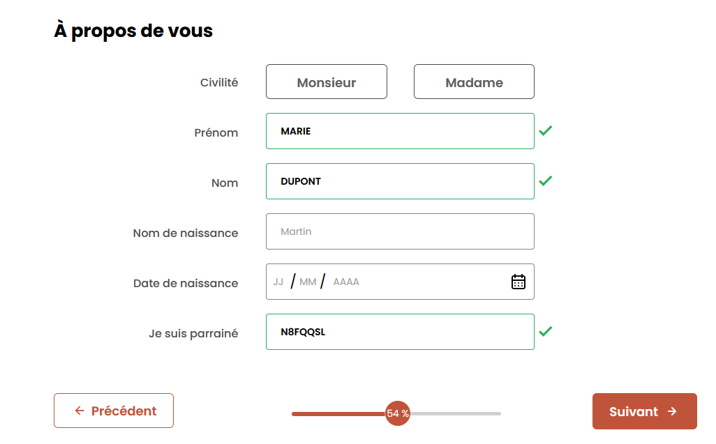 Champ Je suis parrainé avec le code parrain Meilleurtaux N8FQQSL