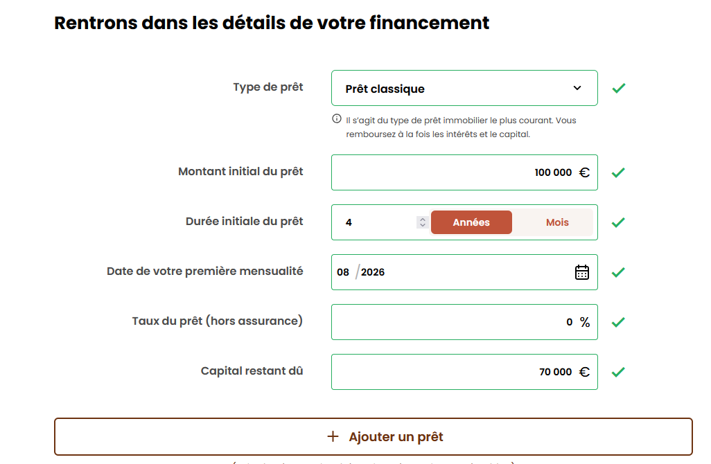 Informations du prêt immobilier à renseigner sur le formulaire Meilleurtaux