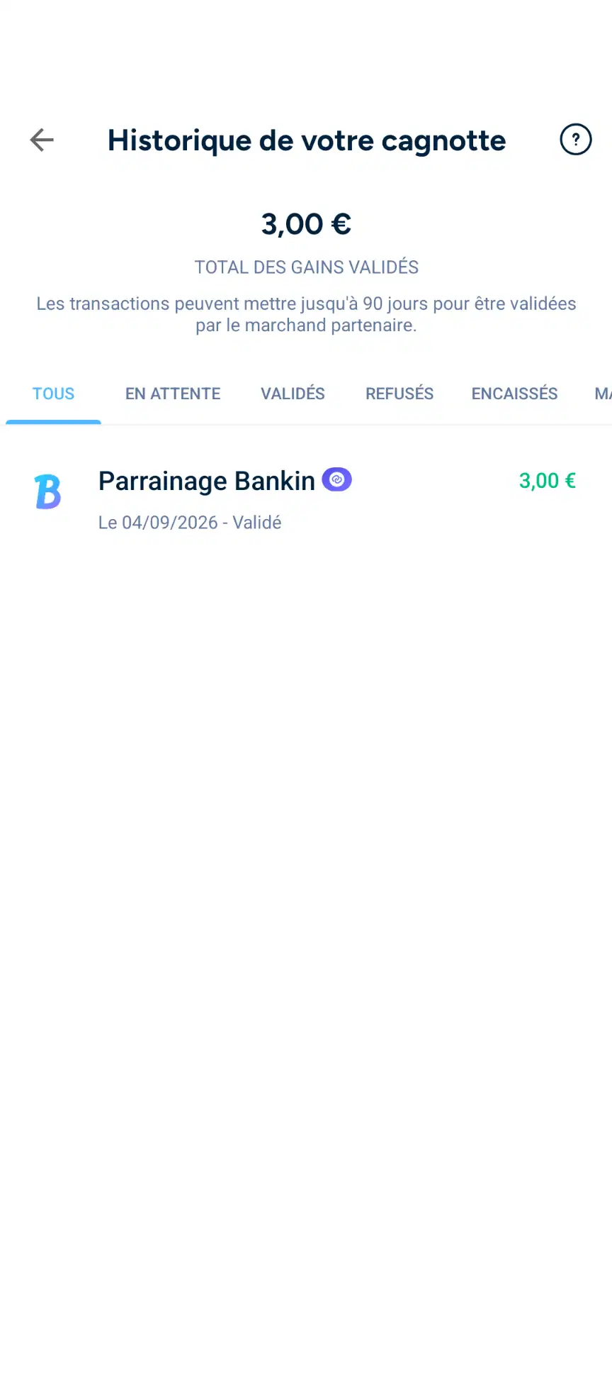 Capture d’écran de la cagnotte Bankin’