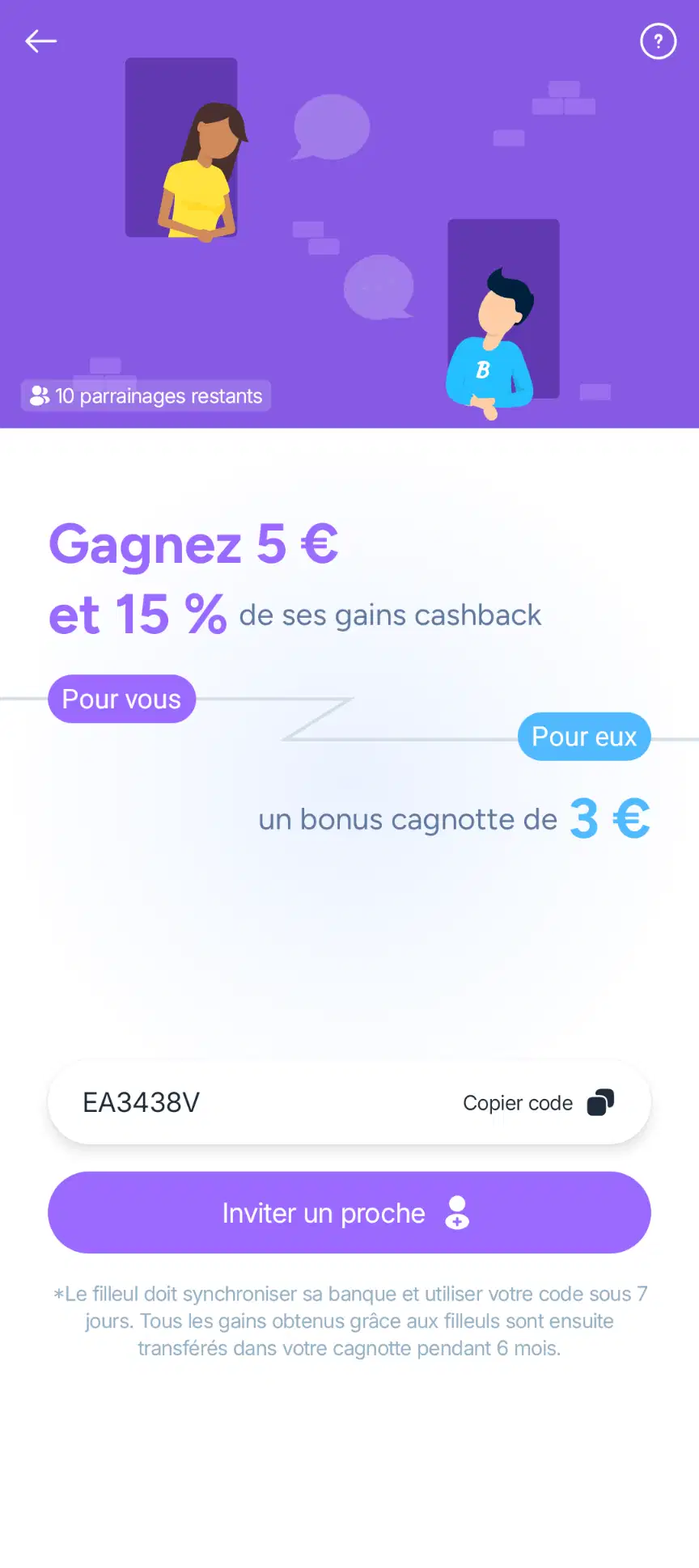 Capture d’écran du parrainage Bankin’