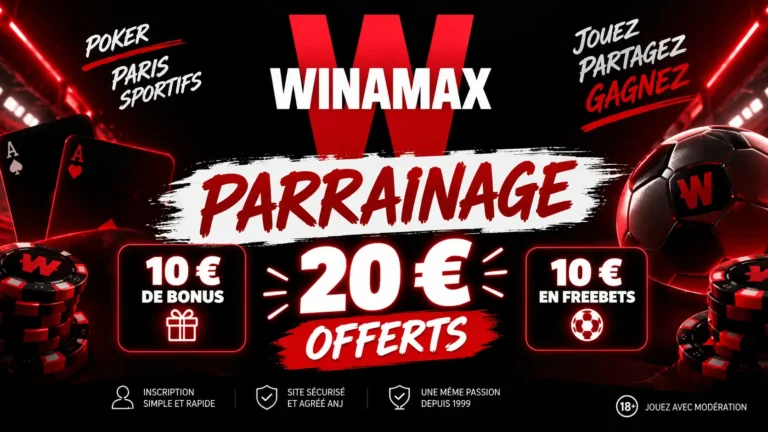 Code parrainage Winamax 2026 : 20 € de récompenses