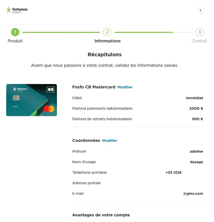 Récapitulatif souscription Fortuneo